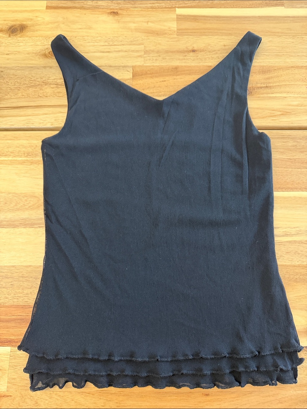 The Limited Black V-Neck Ruffle-Hem Tank